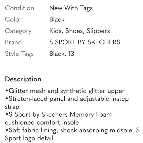 NWT S Sport by Skechers Kids' Cora Glitter Sneakers Black Size 1 - Picture 7 of 9